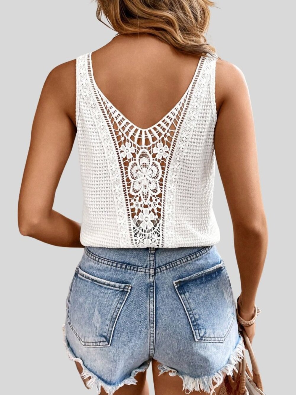Lace Patchwork Textured Cami White Summer